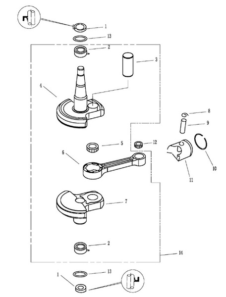 Поршень, коленвал лодочного мотора HDX T2.5-T3.6