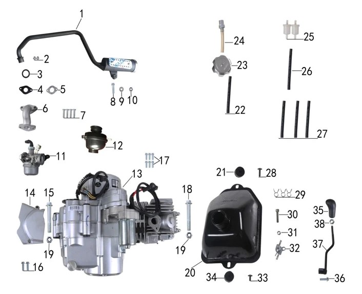 Двигатель топливная выхлоп для квадроцикла 110-125см3