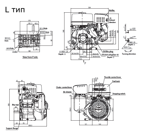 Схемы и габаритные размеры двигателя Mitsubishi GT-600